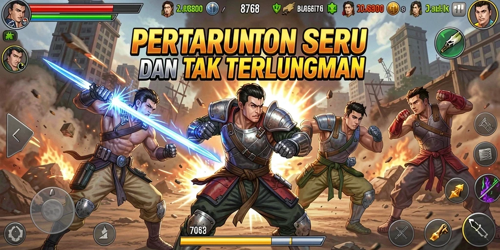 Screenshot gameplay 8768 menampilkan pertarungan aksi yang mendebarkan.