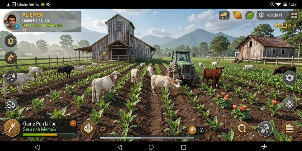 Menampilkan gameplay seru bertani di ALIEN138.