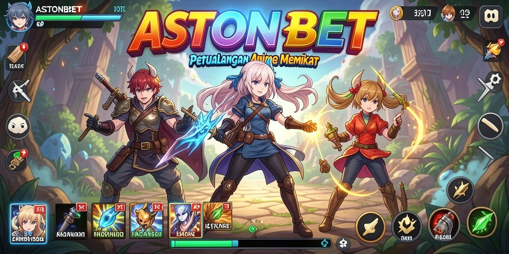 Tangkapan layar permainan ASTONBET menampilkan karakter Anime dalam aksi yang seru.