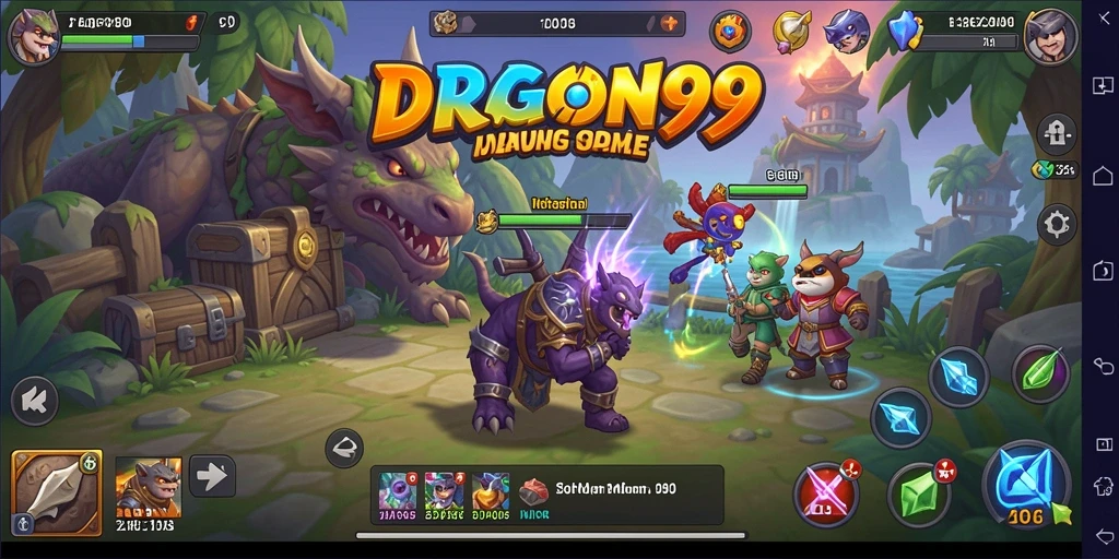 Tampilan gameplay seru dalam DRAGON99 yang menampilkan naga dan kerajaan.