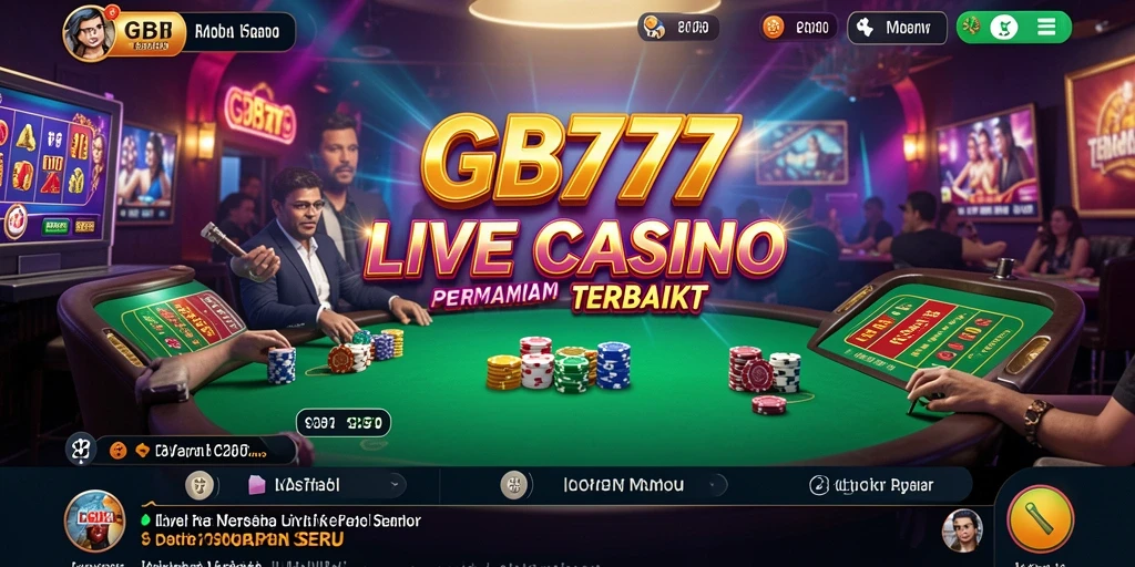 Screenshot gameplay GB777 menunjukkan dealer langsung dan pemain yang terlibat aktif.