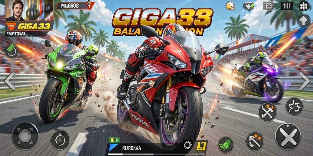 Gameplay GIGA33 yang menegangkan saat balapan motor.