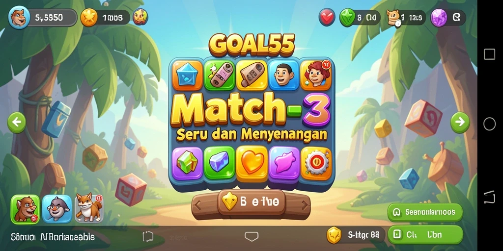Gameplay seru GOAL55 dengan tantangan Match-3 yang menarik.