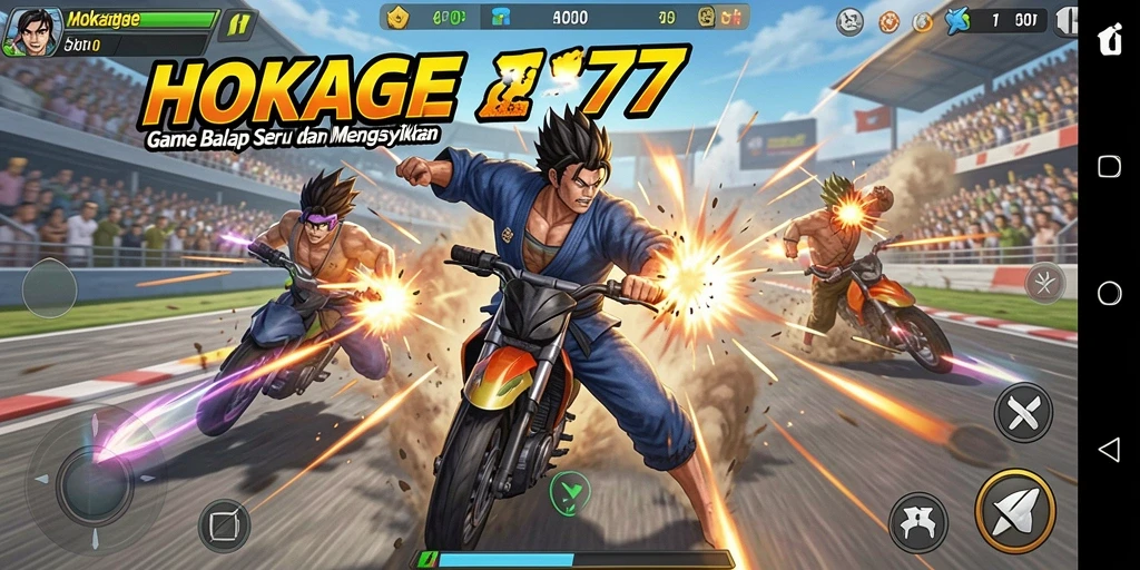 Gameplay HOKAGE77 yang seru di lintasan balap.