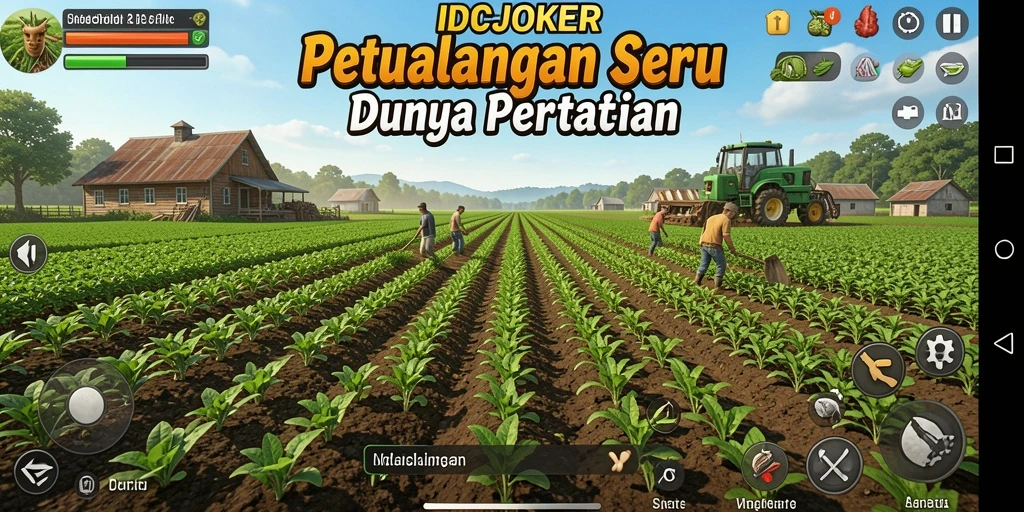 Tampilan gameplay IDCJOKER dengan ladang yang subur dan beragam tanaman.