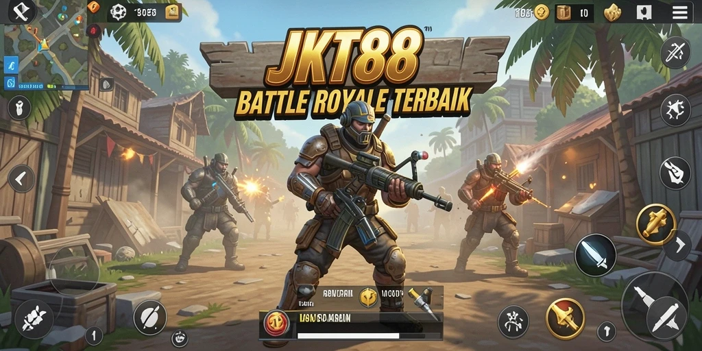Tangkapan layar dari gameplay JKT88 yang menampilkan aksi Battle Royale mendebarkan.