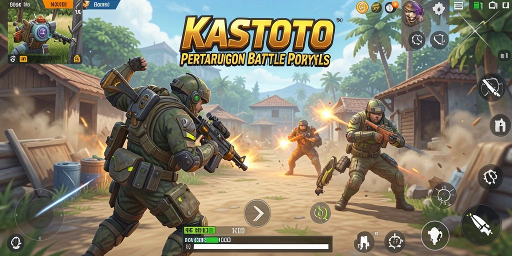 Tangkapan layar KASTOTO menampilkan adu tembak seru di medan perang Battle Royale.