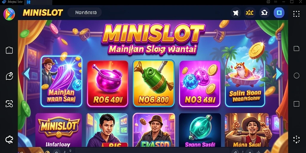 Tampilan gameplay MINISLOT dengan slot yang berputar dan efek visual menarik.