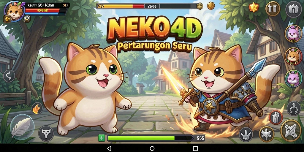 Tangkapan layar menunjukkan pertarungan seru NEKO4D dengan karakter lucu.