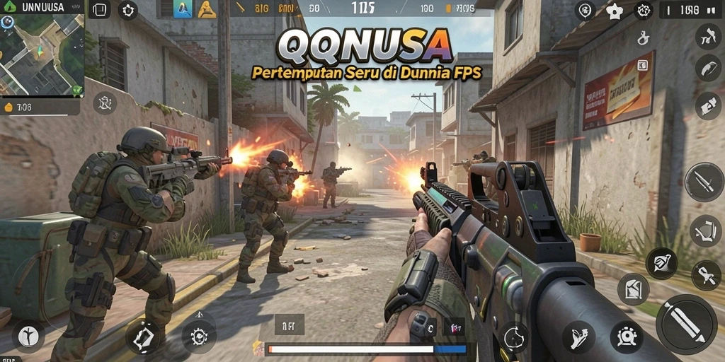 Tangkapan layar menampilkan aksi mendebarkan dalam permainan FPS QQNUSA.