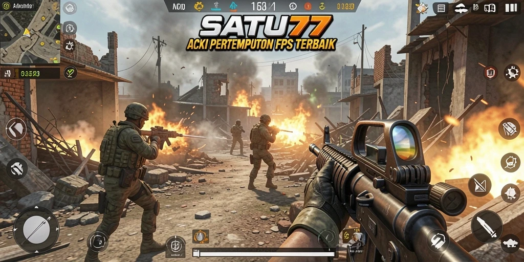 Screenshot gameplay menunjukkan pertempuran seru di SATU77.