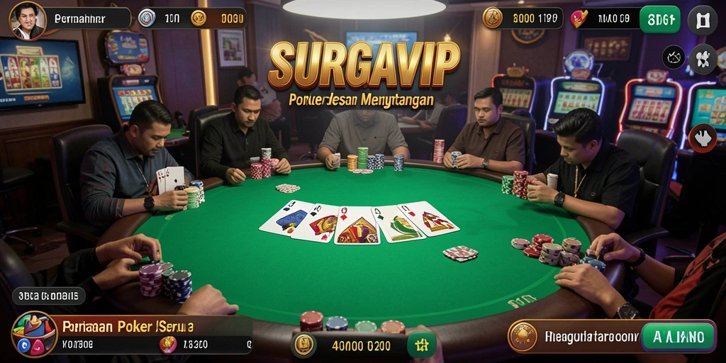 Tampilan gameplay poker yang seru dan menantang di SURGAVIP.