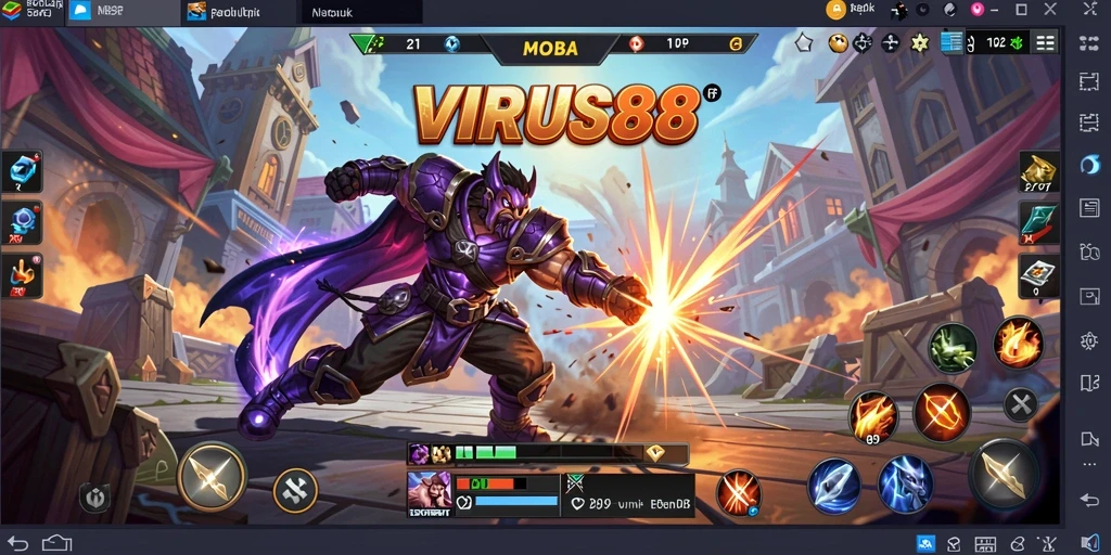 Tampilan gameplay epik dalam pertarungan MOBA yang seru.